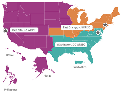 Map of the three WRIISC service areas